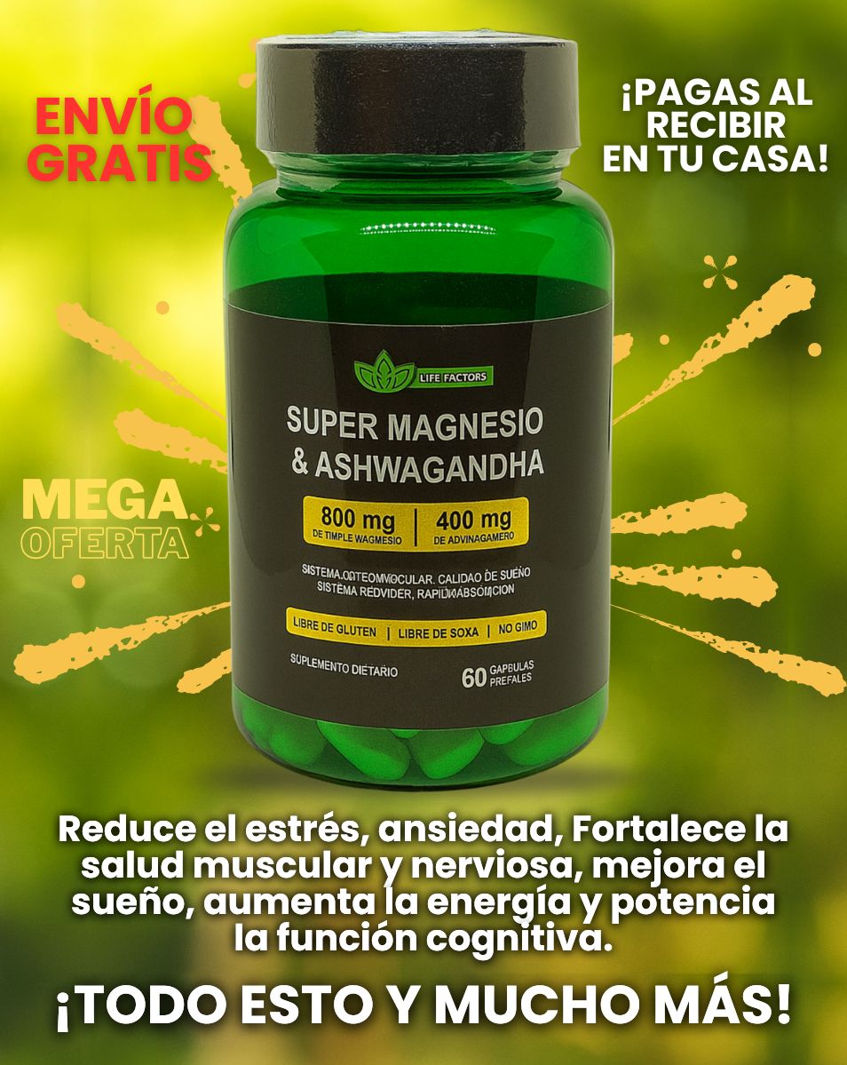 SUPER MAGNESIO ASHWAGANDHA X 60 CAPSULAS + MULTIFUNCIONAL + MEJORA TU CALIDAD DE VIDA + ENVÍO GRATIS!🎁