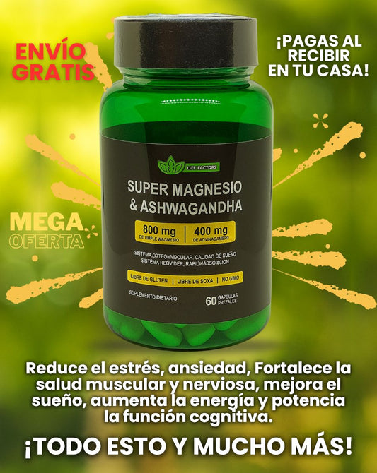 SUPER MAGNESIO ASHWAGANDHA X 60 CAPSULAS + MULTIFUNCIONAL + MEJORA TU CALIDAD DE VIDA + ENVÍO GRATIS!🎁