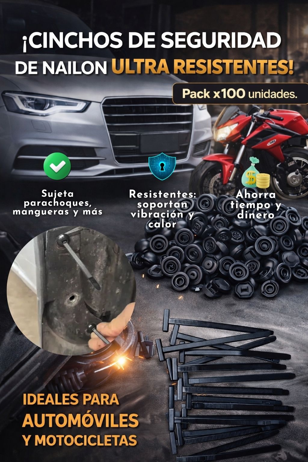 💥SUPER PACK DE CINCHOS DE SEGURIDAD X100 UNIDADES + ENVÍO GRATIS Y PAGAS AL RECIBIR!💥
